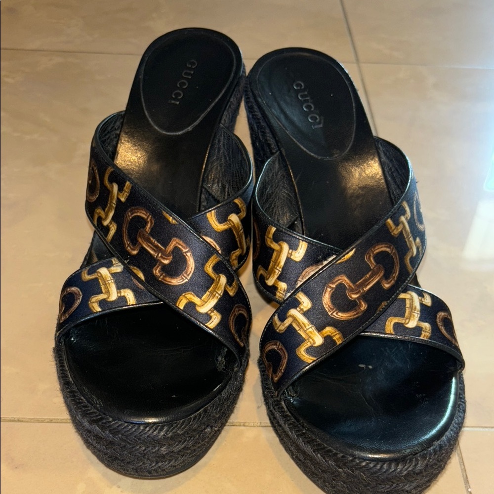 Gucci Black and Gold Platform Shoes